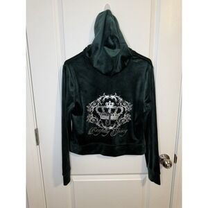 Juicy Couture Cropped Green Zip Up Sweatshirt Sweater Size Women's Medium Y2K